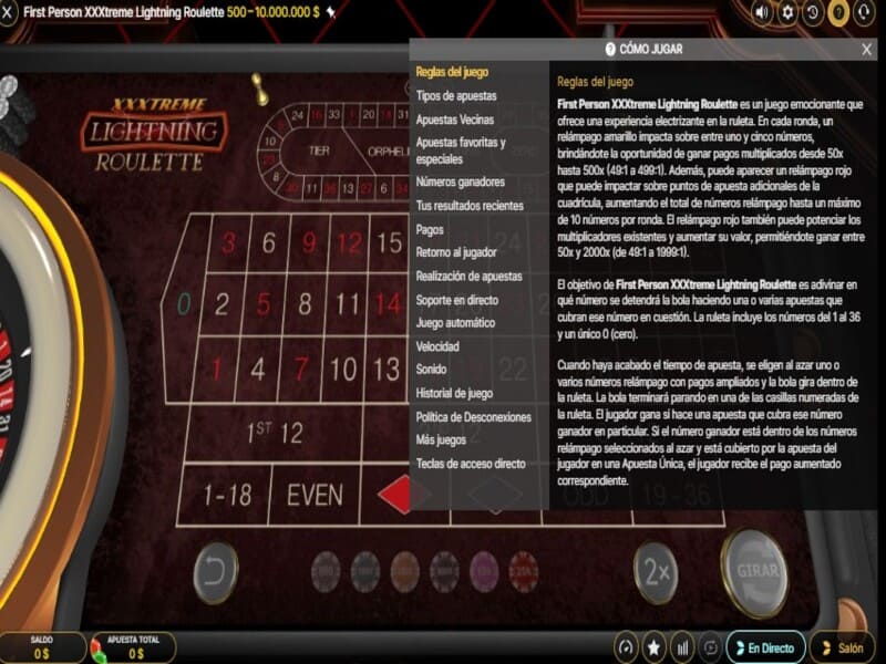 Сюжет и правила от первого лица XXXtreme Lightning Roulette