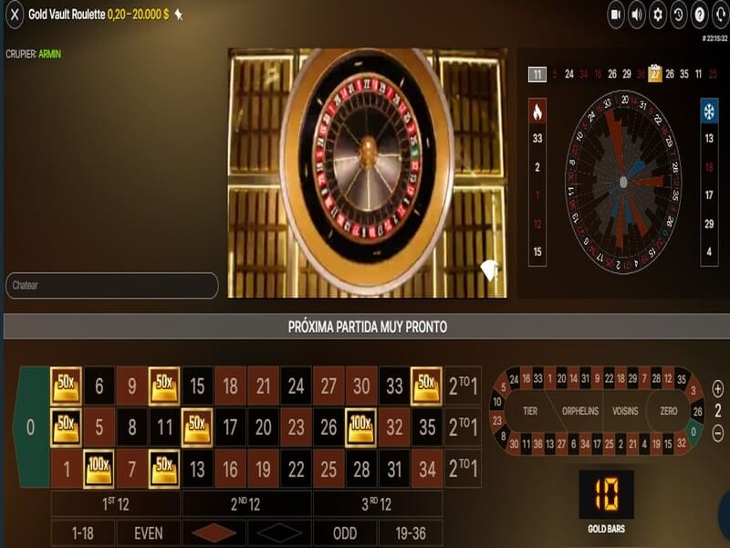 Funciones del juego Gold Vault Roulette de Evolution