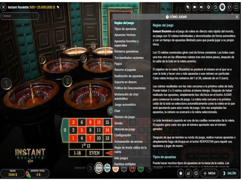 Instant Live Roulette characteristics