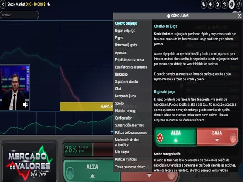 Trama y Reglas Stock Market Live de Evolution 