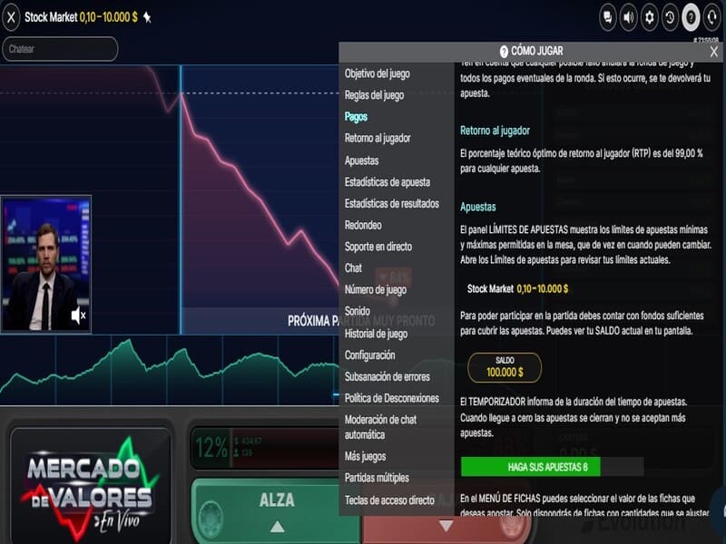 Características de Stock Market Live de Evolution Gaming